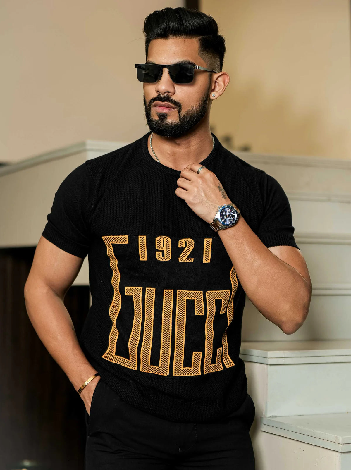 Black Cotton Half Sleeve Premium T Shirt