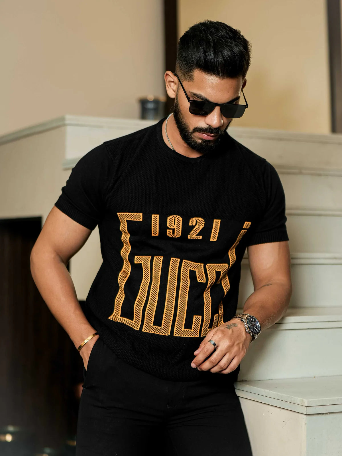 Black Cotton Half Sleeve Premium T Shirt