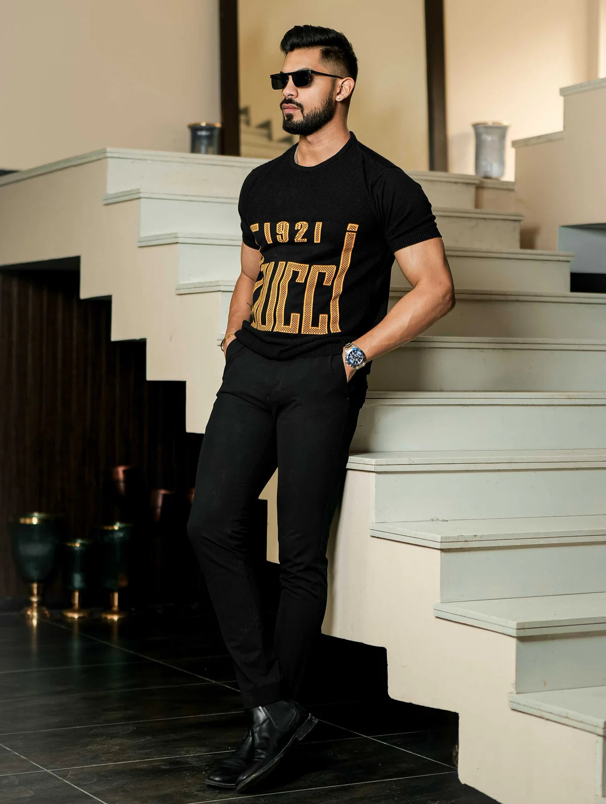 Black Cotton Half Sleeve Premium T Shirt