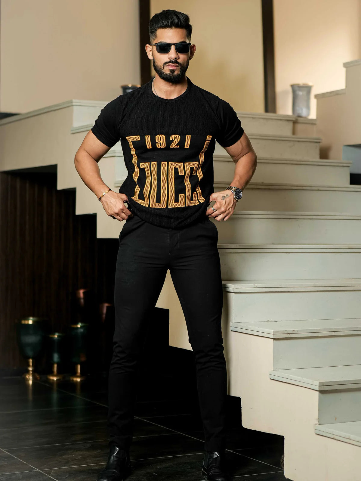 Black Cotton Half Sleeve Premium T Shirt