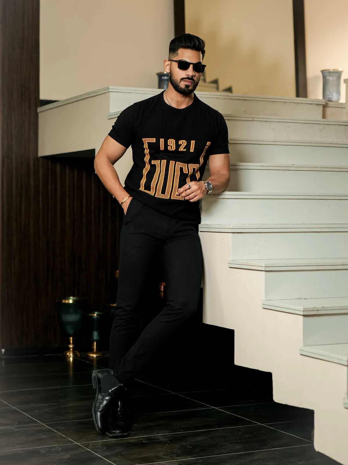 Black Cotton Half Sleeve Premium T Shirt