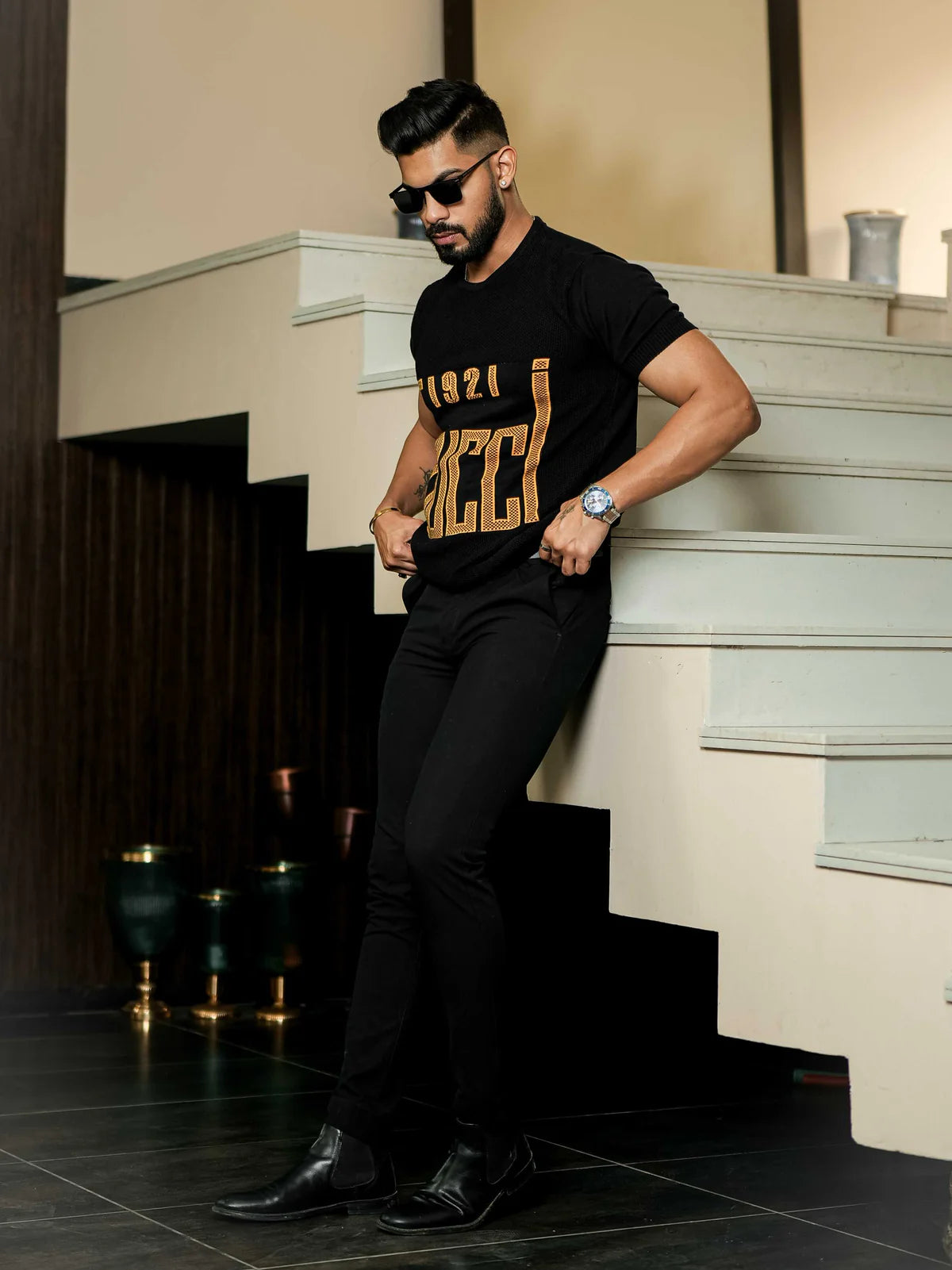 Black Cotton Half Sleeve Premium T Shirt