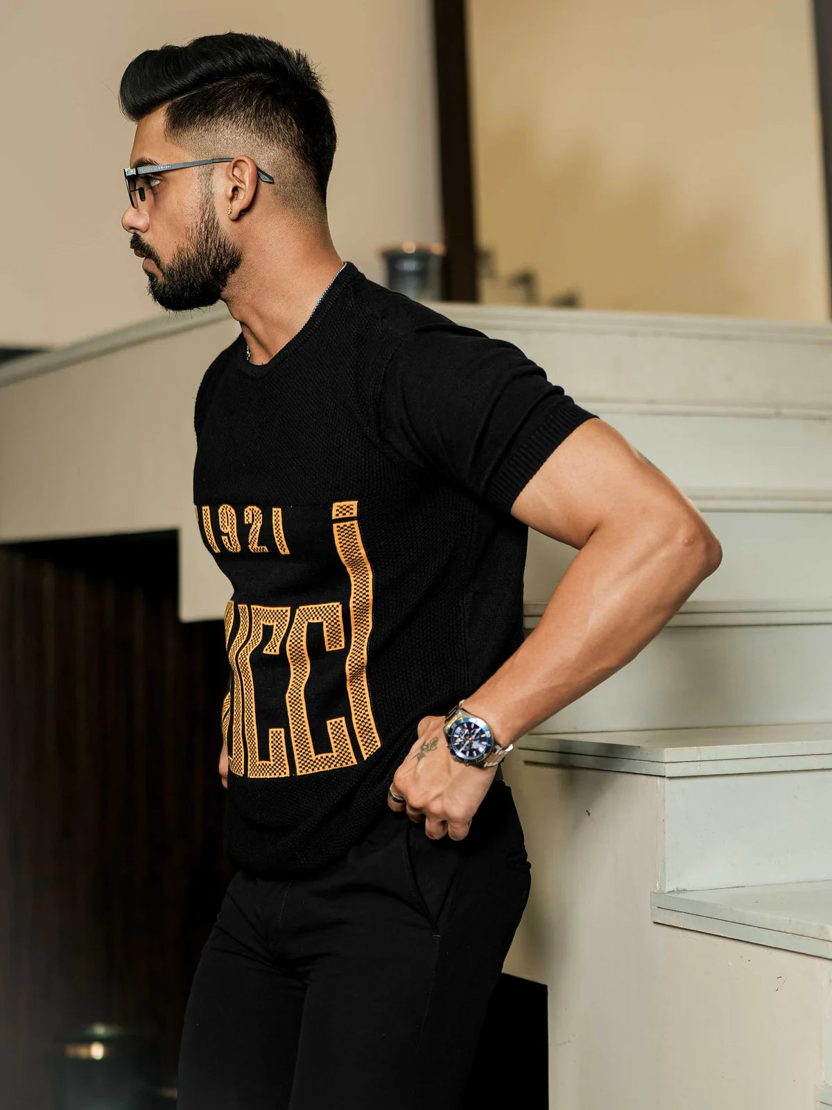 Black Cotton Half Sleeve Premium T Shirt