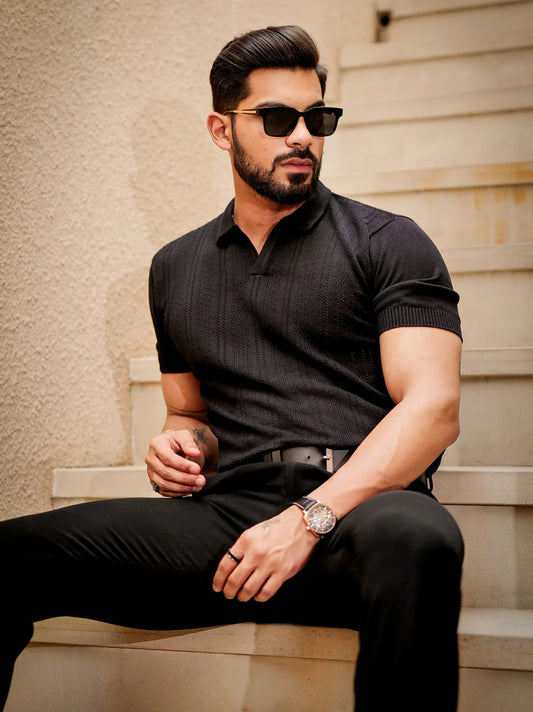 Black Designer Cotton Half Sleeve Pre T-Shirt