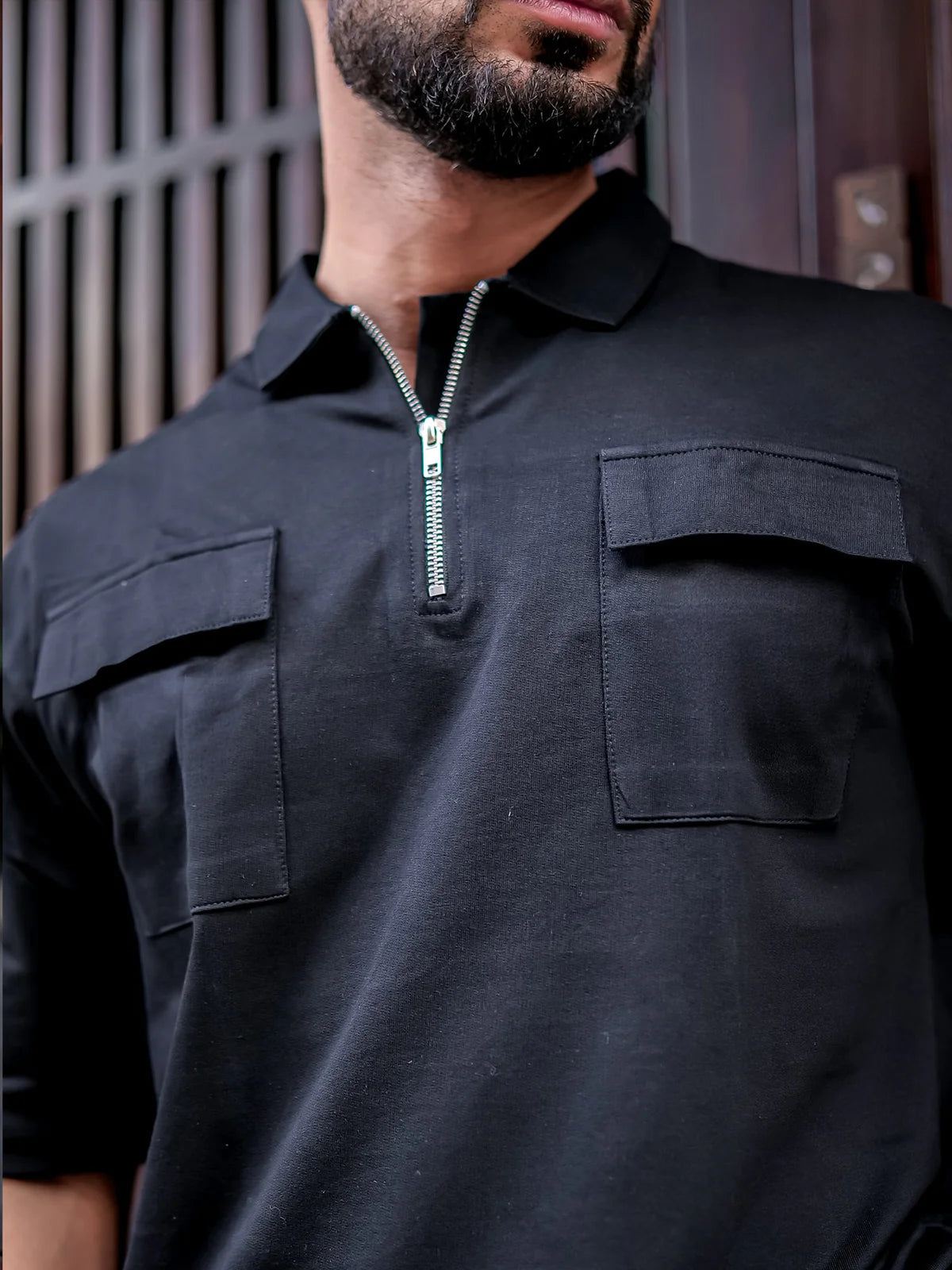 Double Pocket Black Polo Tshirt