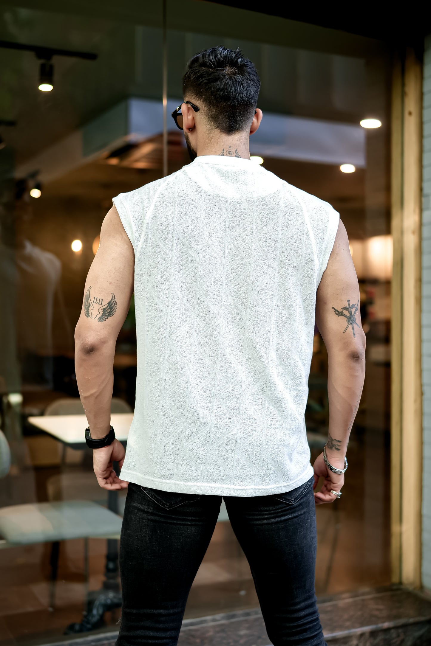 Sleeveless Off White T-shirt Vest